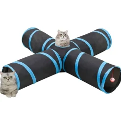 vidaXL Kattentunnel 4-voudig 132 cm polyester zwart en blauw