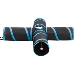 vidaXL Kattentunnel 4-voudig 132 cm polyester zwart en blauw