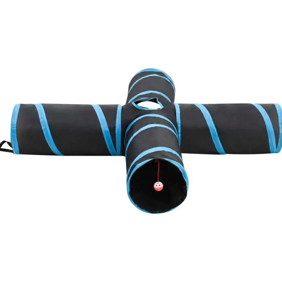 vidaXL Kattentunnel 4-voudig 132 cm polyester zwart en blauw