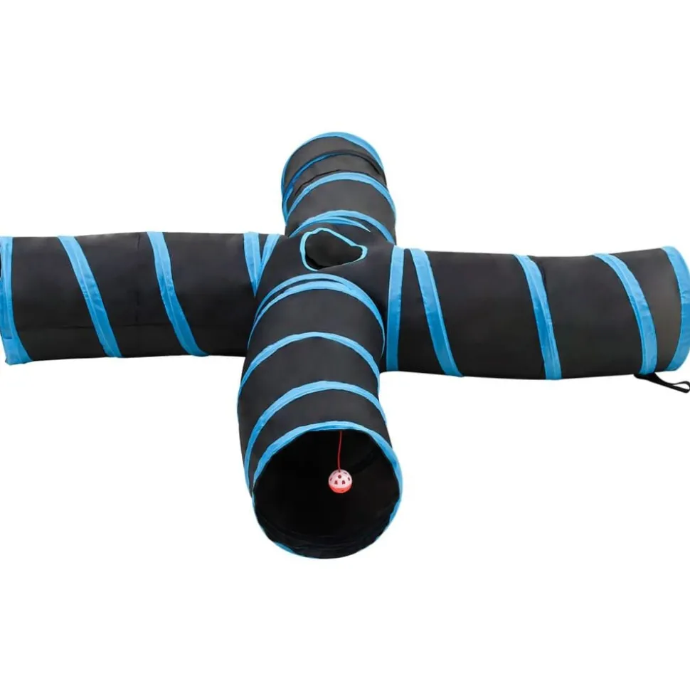 vidaXL Kattentunnel 4-voudig 25 cm polyester zwart en blauw