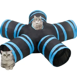 vidaXL Kattentunnel 5-voudig 25 cm polyester zwart en blauw