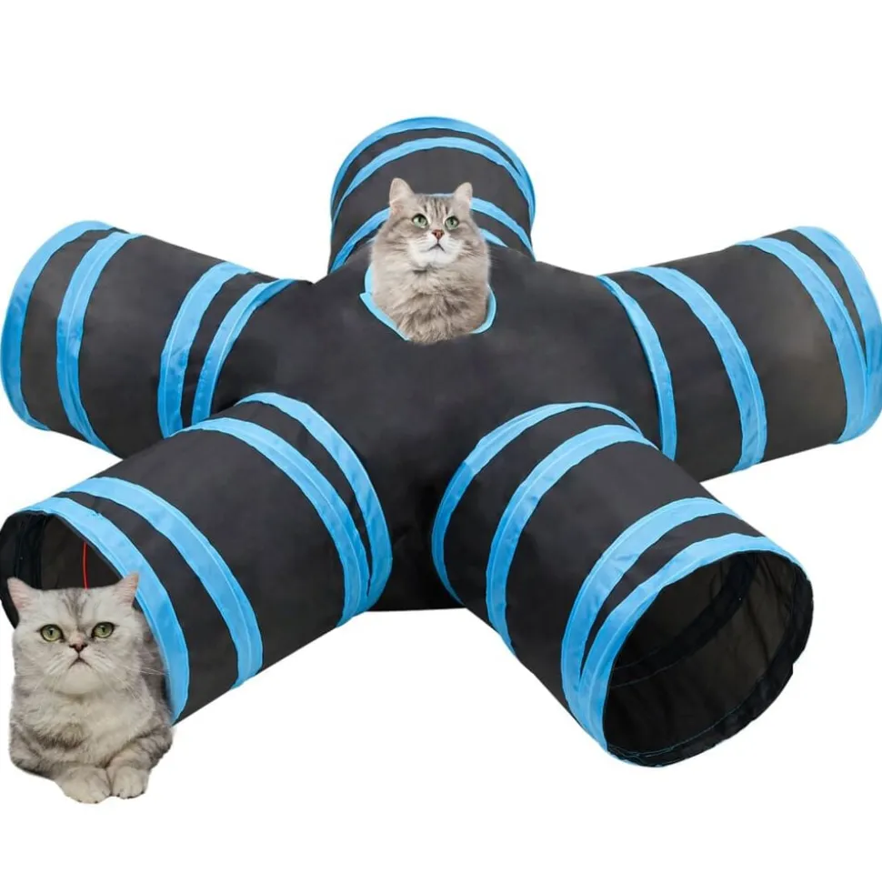 vidaXL Kattentunnel 5-voudig 25 cm polyester zwart en blauw