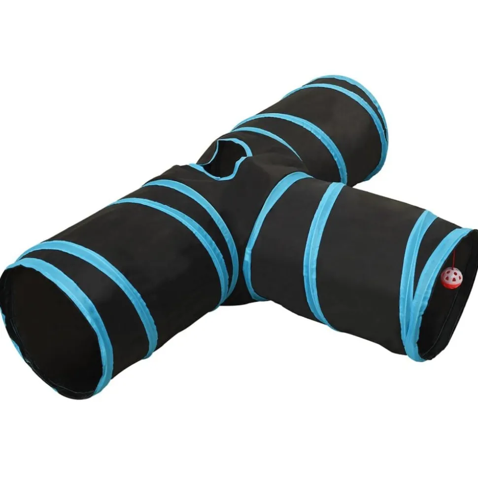 vidaXL Kattentunnel 3-voudig 90 cm polyester zwart en blauw