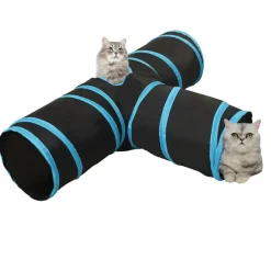 vidaXL Kattentunnel 3-voudig 90 cm polyester zwart en blauw