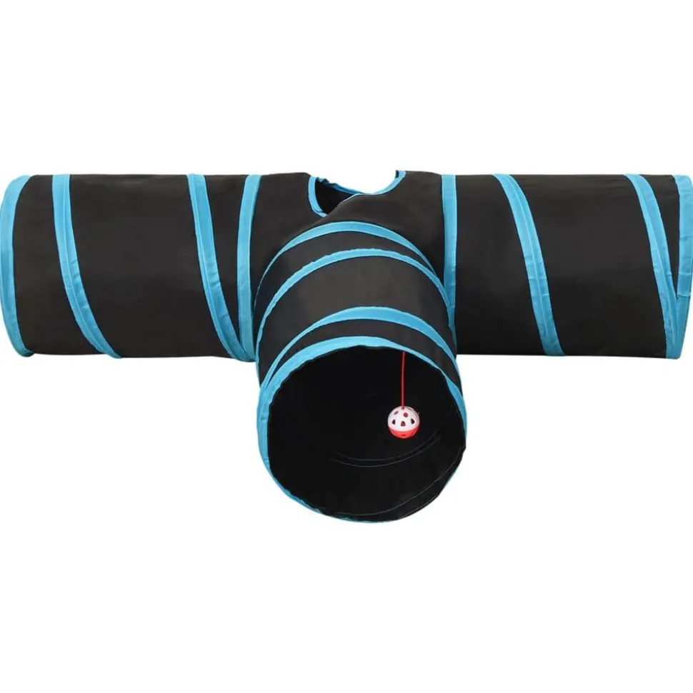 vidaXL Kattentunnel 3-voudig 90 cm polyester zwart en blauw
