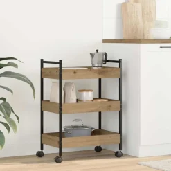 vidaXL Keuken Trolley Artisan Eiken 50 x 30 x 70 cm Bewerkt hout
