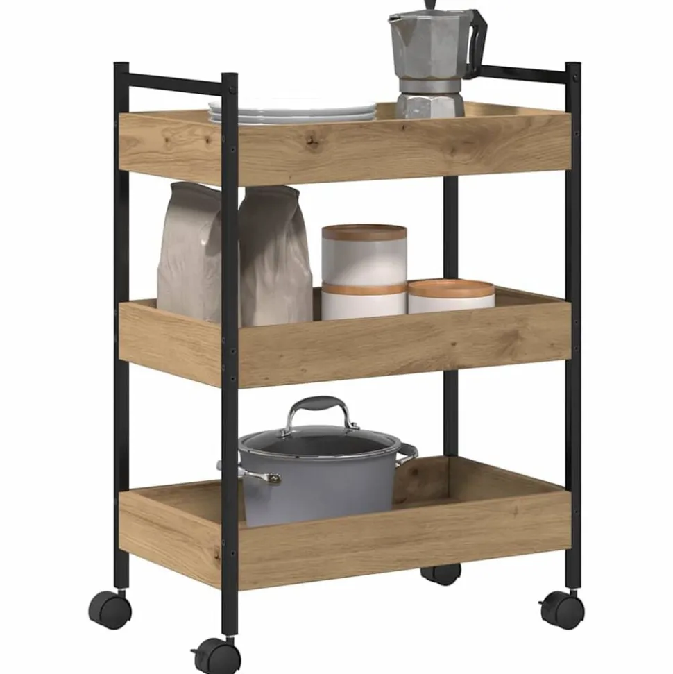 vidaXL Keuken Trolley Artisan Eiken 50 x 30 x 70 cm Bewerkt hout