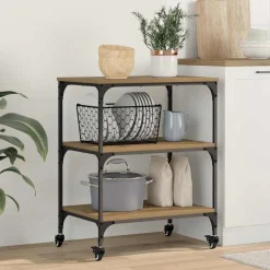 vidaXL Keuken Trolley Artisan Eiken 60 x 41 x 76 cm Bewerkt hout