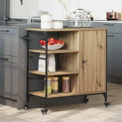 vidaXL Keuken Trolley Artisan Eiken 87.5 x 39 x 84.5 cm Bewerkt hout