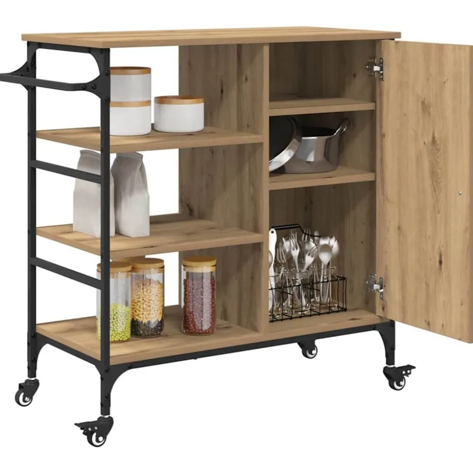 vidaXL Keuken Trolley Artisan Eiken 87.5 x 39 x 84.5 cm Bewerkt hout