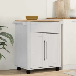vidaXL Keuken Trolley FLORO Wit 72,5 x 45 x 80 cm Massief Vurenhout
