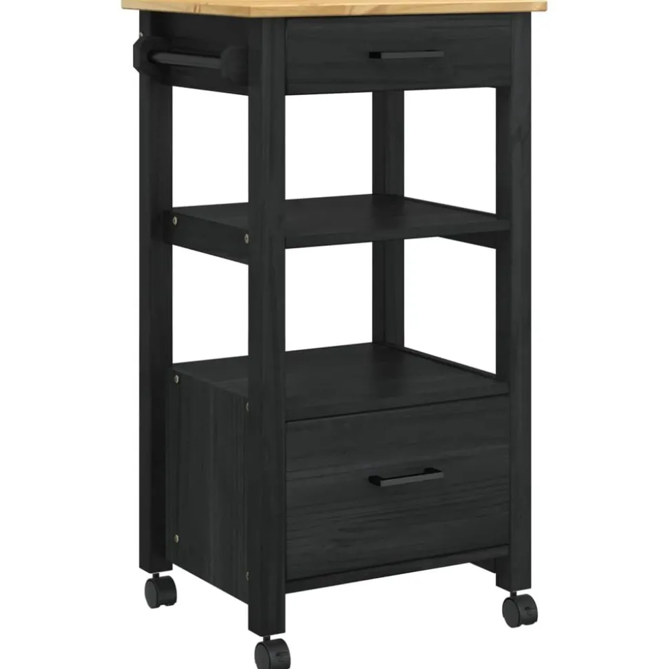 vidaXL Keuken Trolley MONZA Zwart 48 x 40 x 88,5 cm Massief Vurenhout