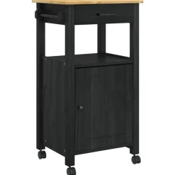 vidaXL Keuken Trolley MONZA Zwart 48 x 40 x 88,5 cm Massief Vurenhout