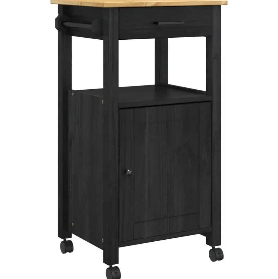 vidaXL Keuken Trolley MONZA Zwart 48 x 40 x 88,5 cm Massief Vurenhout