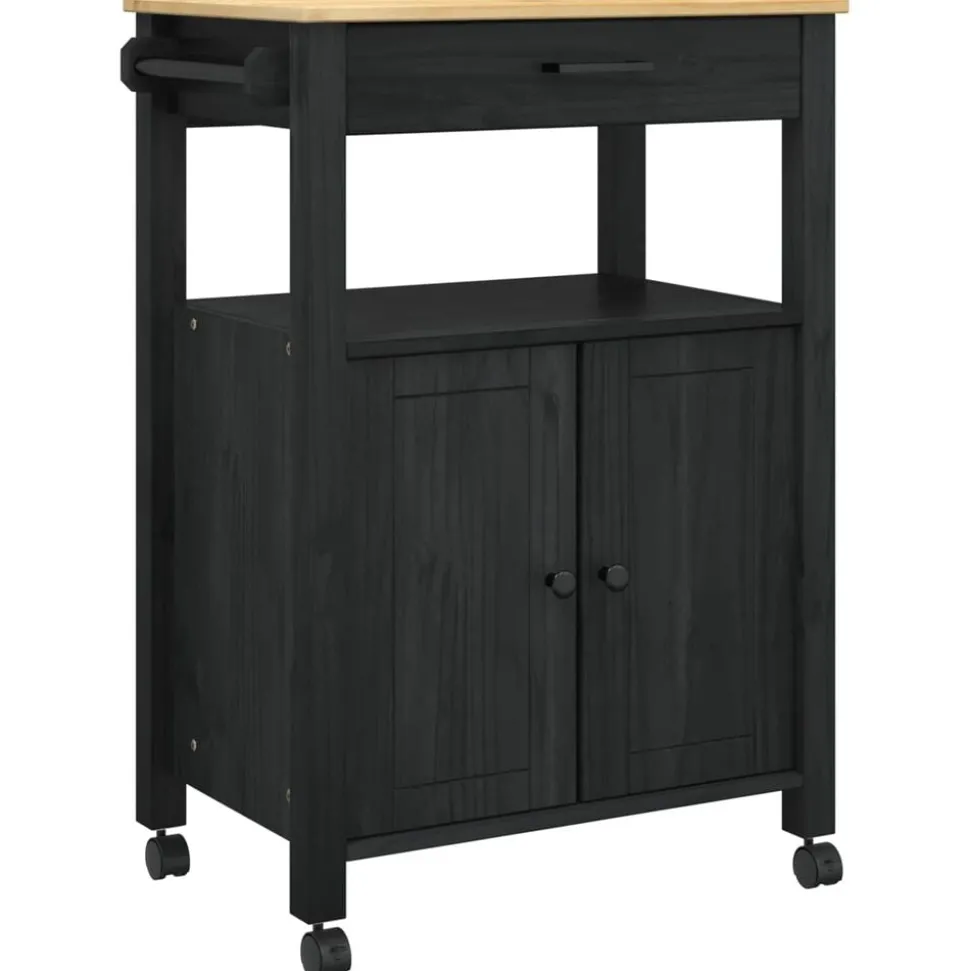 vidaXL Keuken Trolley MONZA Zwart 60 x 40 x 88,5 cm Massief Vurenhout