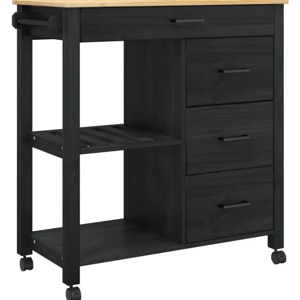 vidaXL Keuken Trolley MONZA Zwart 84 x 40 x 88,5 cm Massief Vurenhout
