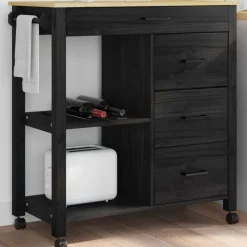 vidaXL Keuken Trolley MONZA Zwart 84 x 40 x 88,5 cm Massief Vurenhout