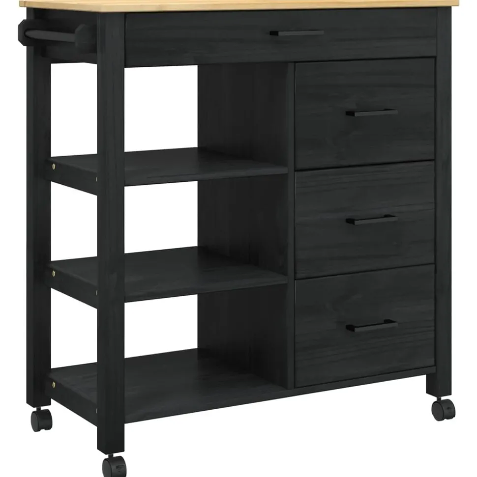 vidaXL Keuken Trolley MONZA Zwart 84 x 40 x 88,5 cm Massief Vurenhout