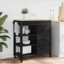 vidaXL Keuken Trolley MONZA Zwart 84 x 40 x 88,5 cm Massief Vurenhout