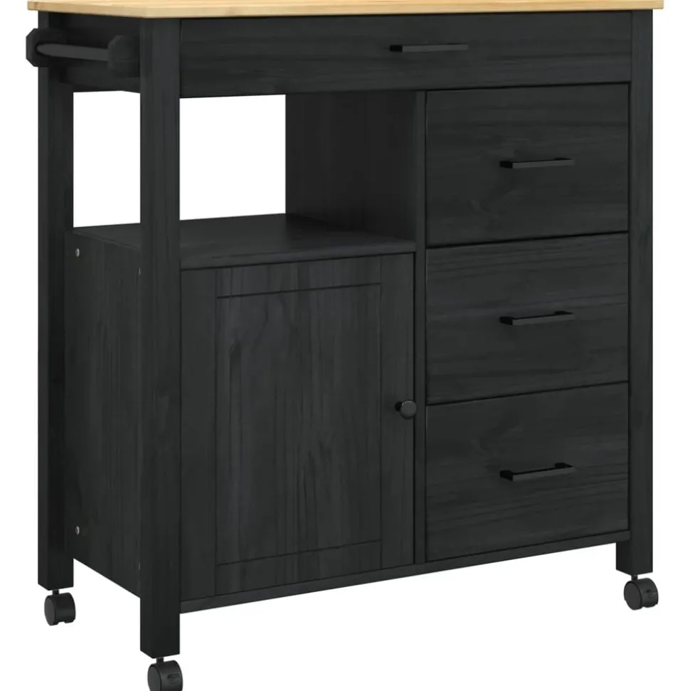 vidaXL Keuken Trolley MONZA Zwart 84 x 40 x 88,5 cm Massief Vurenhout
