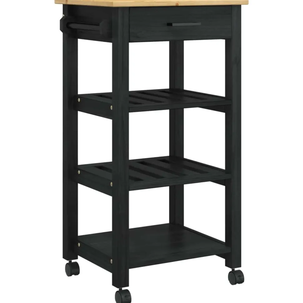 vidaXL Keuken Trolley MONZA Zwart 48 x 40 x 88,5 cm Massief Vurenhout