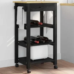 vidaXL Keuken Trolley MONZA Zwart 48 x 40 x 88,5 cm Massief Vurenhout