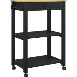 vidaXL Keuken Trolley MONZA Zwart 60 x 40 x 88,5 cm Massief Vurenhout