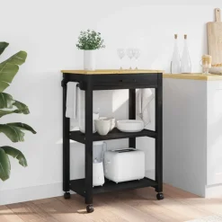 vidaXL Keuken Trolley MONZA Zwart 60 x 40 x 88,5 cm Massief Vurenhout