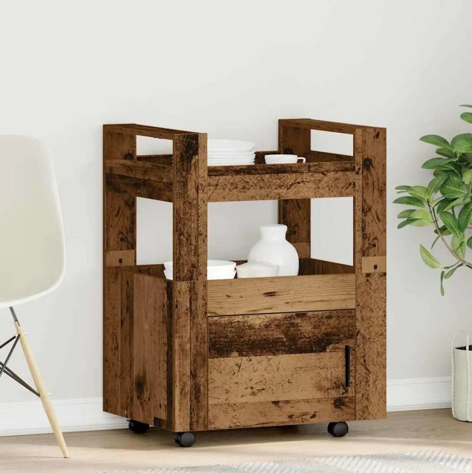 vidaXL Keuken Trolley Oud hout 60 x 45 x 80 cm Bewerkt hout
