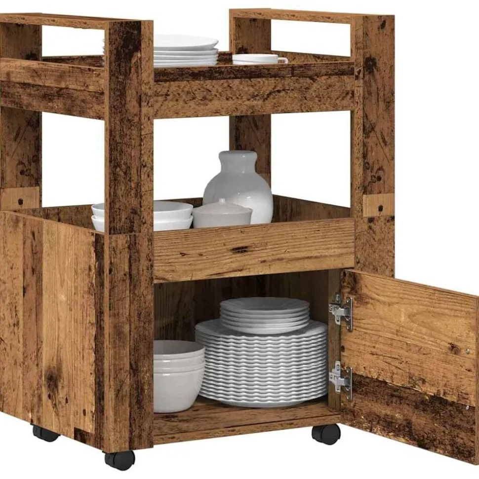 vidaXL Keuken Trolley Oud hout 60 x 45 x 80 cm Bewerkt hout