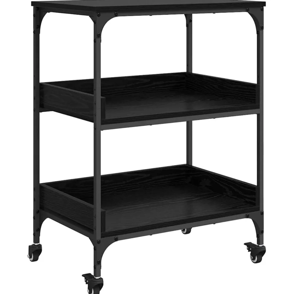 vidaXL Keuken Trolley Zwart Eiken 60 x 41 x 80.5 cm Bewerkt hout