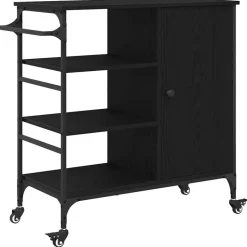 vidaXL Keuken Trolley Zwart Eiken 87.5 x 39 x 84.5 cm Bewerkt hout