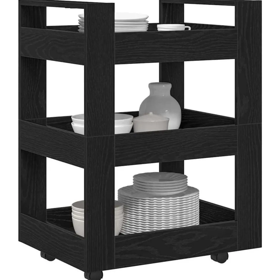 vidaXL Keuken Trolley Zwart Eiken 60 x 45 x 80 cm Bewerkt hout