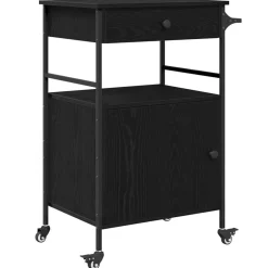 vidaXL Keuken Trolley Zwart Eiken 56 x 43 x 89,5 cm Bewerkt hout
