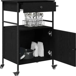 vidaXL Keuken Trolley Zwart Eiken 56 x 43 x 89,5 cm Bewerkt hout