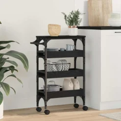 vidaXL Keuken Trolley Zwart Eiken 53 x 20 x 76 cm Bewerkt hout