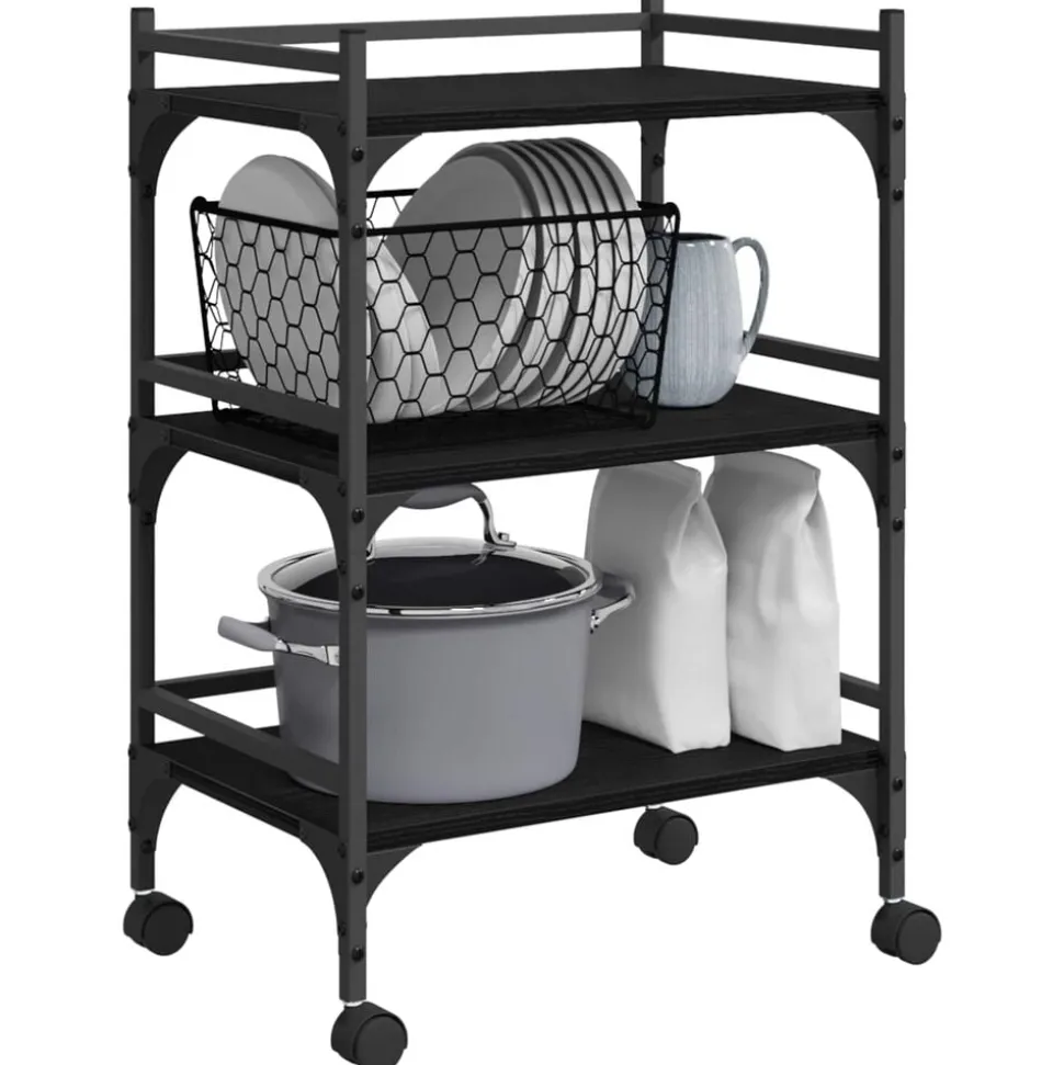 vidaXL Keuken Trolley Zwart Eiken 50 x 35 x 75.5 cm Bewerkt hout