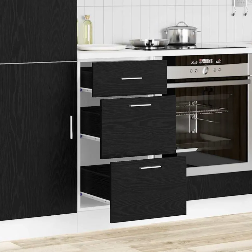 vidaXL Keukenonderkast Zwart Eiken 40 x 46 x 81,5 cm Bewerkt hout