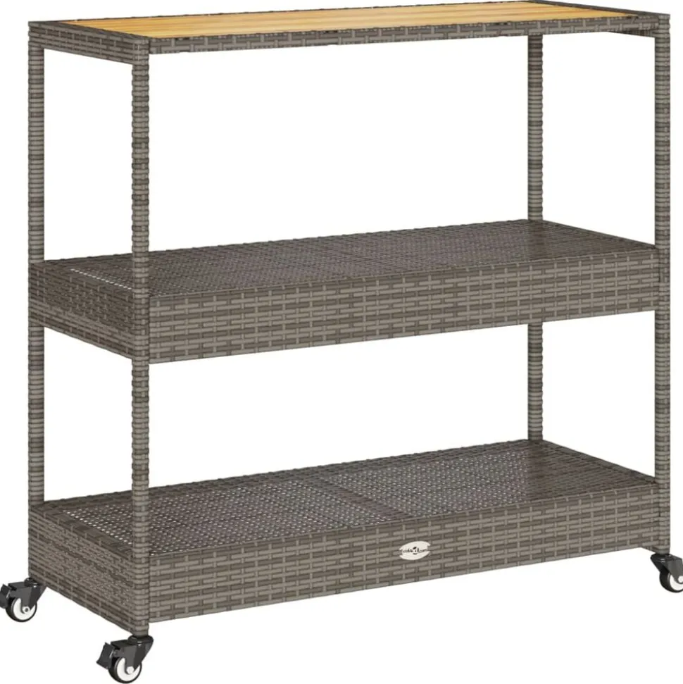 vidaXL Keukentrolley 3-laags poly rattan en massief acaciahout grijs