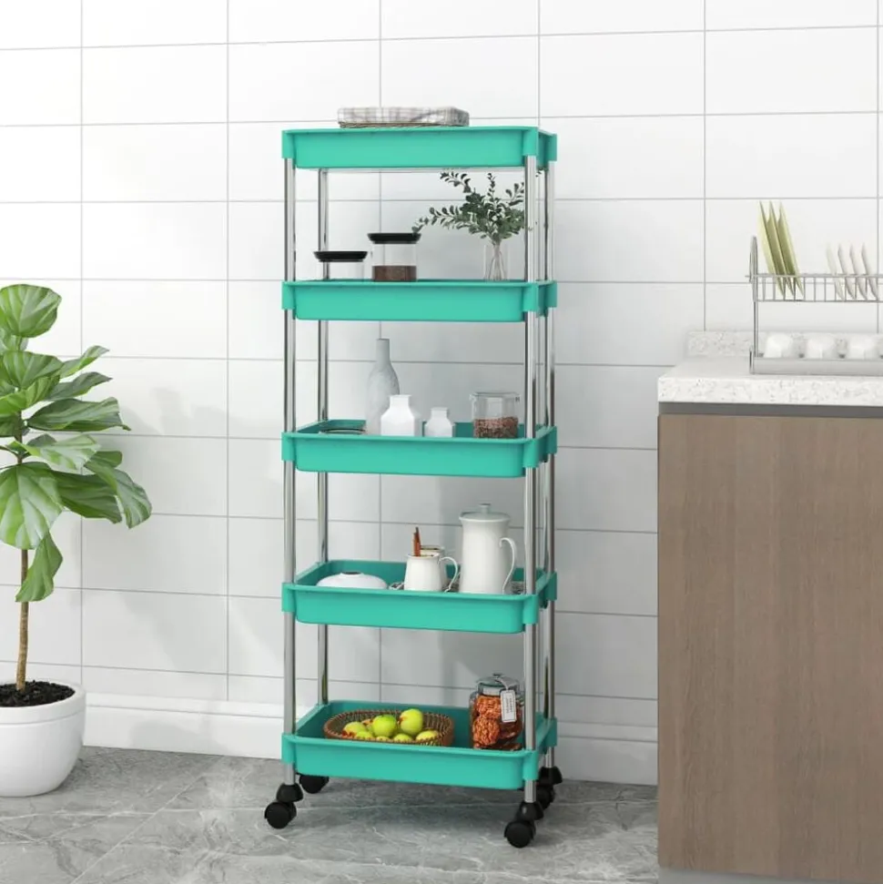 vidaXL Keukentrolley 5-laags 42x29x128 cm ijzer en ABS turquoise
