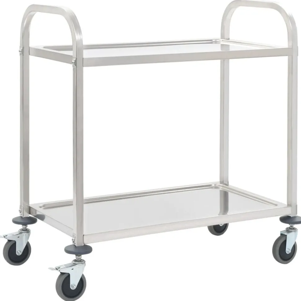 vidaXL Keukentrolley 2-laags 96,5x55x90 cm roestvrij staal