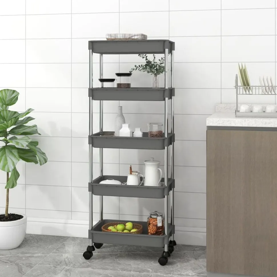 vidaXL Keukentrolley 5-laags 42x29x128 cm ijzer en ABS grijs