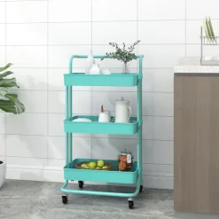 vidaXL Keukentrolley 3-laags 42x35x85 cm ijzer en ABS turquoise