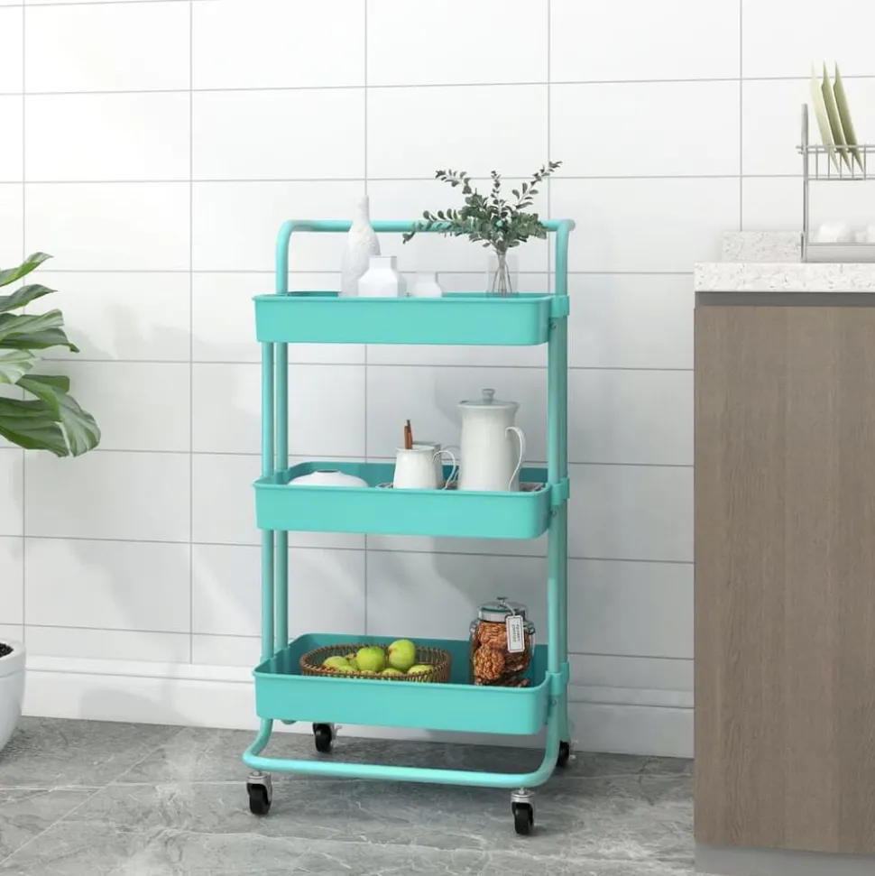 vidaXL Keukentrolley 3-laags 42x35x85 cm ijzer en ABS turquoise