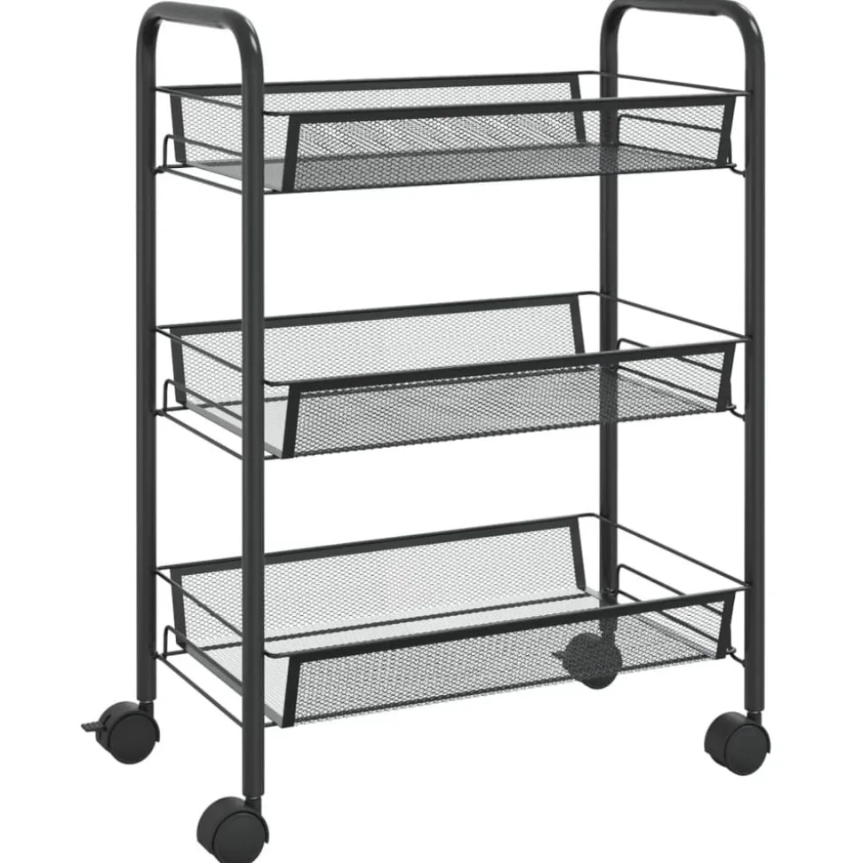 vidaXL Keukentrolley 3-laags 46x26x64 cm ijzer zwart