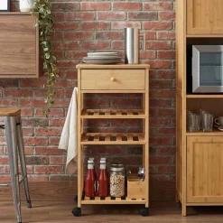 vidaXL Keukentrolley met Wielen Naturel 37 x 36 x 80 cm Bamboe