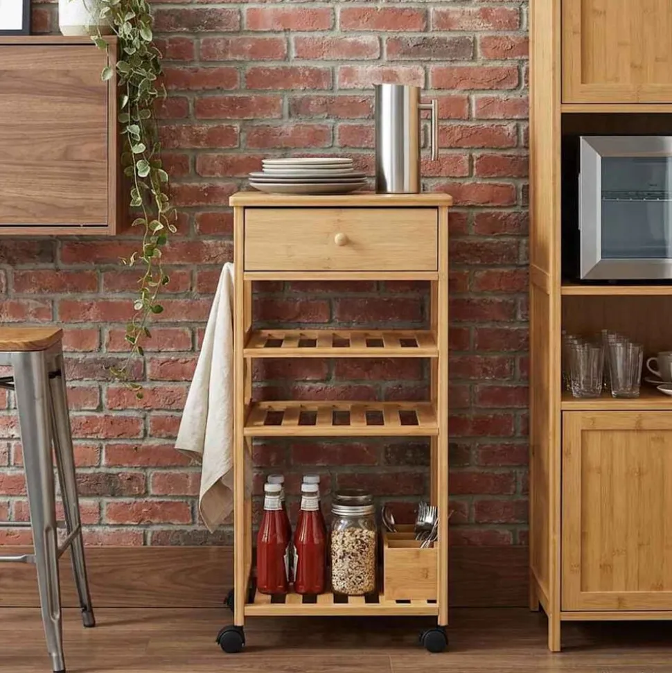 vidaXL Keukentrolley met Wielen Naturel 37 x 36 x 80 cm Bamboe