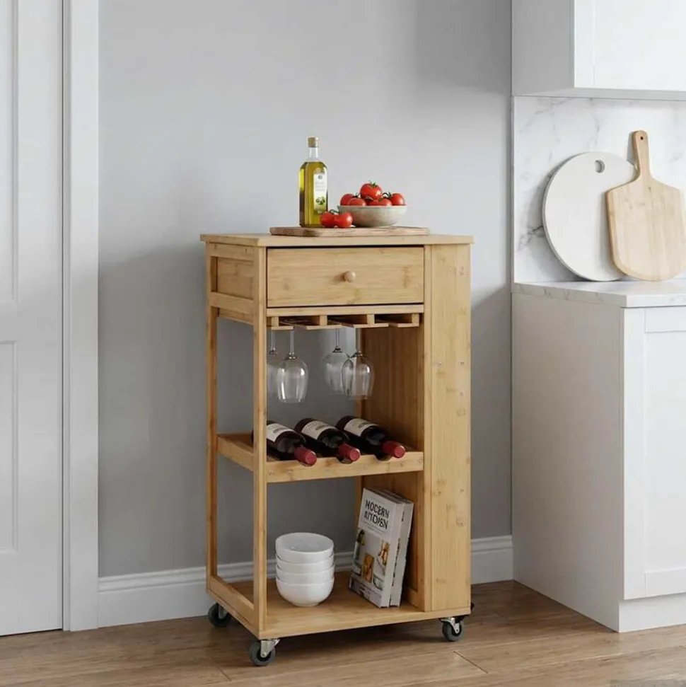 vidaXL Keukentrolley met Wielen Naturel 47,5 x 36 x 83 cm Bamboe