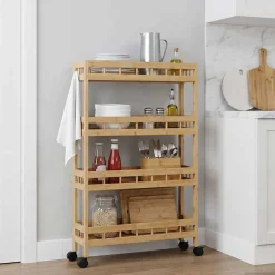 vidaXL Keukentrolley met Wielen Naturel 60 x 18 x 97 cm Bamboe