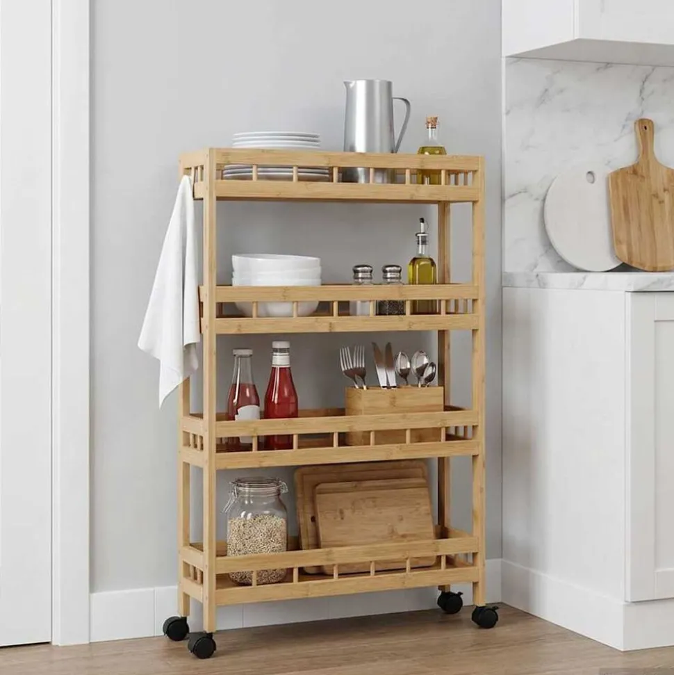 vidaXL Keukentrolley met Wielen Naturel 60 x 18 x 97 cm Bamboe